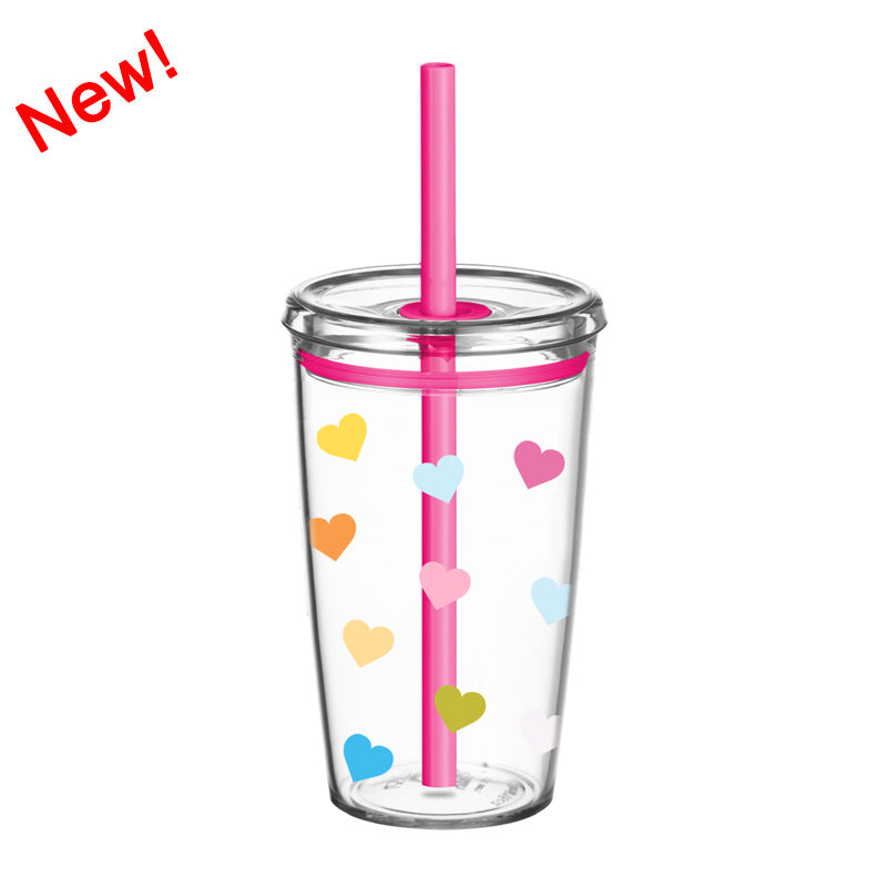 Wholesale 450ml Tritan straw cup milk tea cup coffee cup with printing simple straw cup