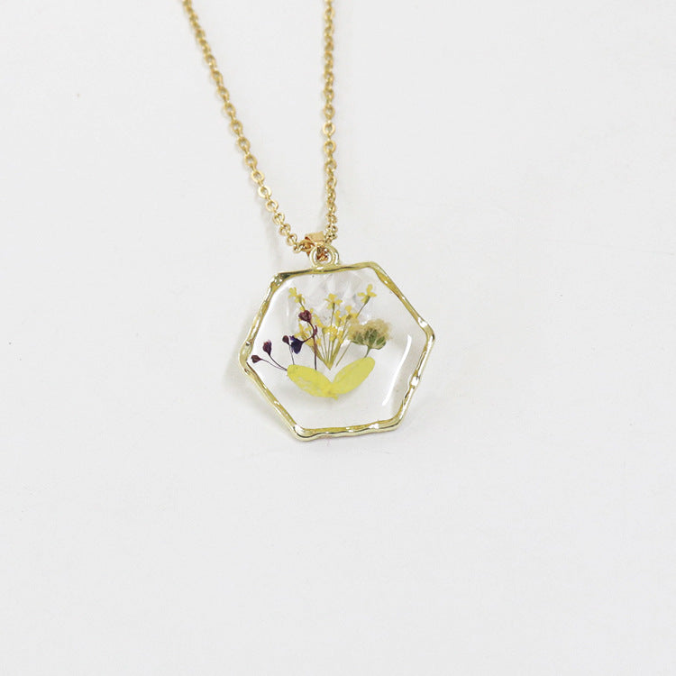 Wholesale 6pcs Polygonal Real Flower Preserved Flower Dried Flower Necklace