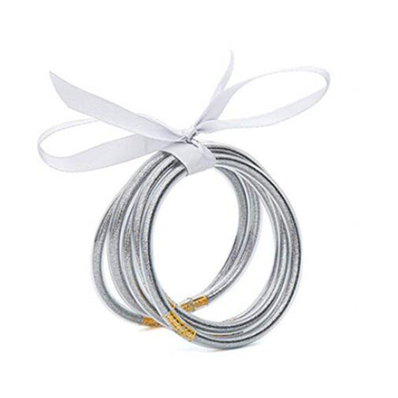 Wholesale Multi-layer silicone rainbow glitter bow bracelet