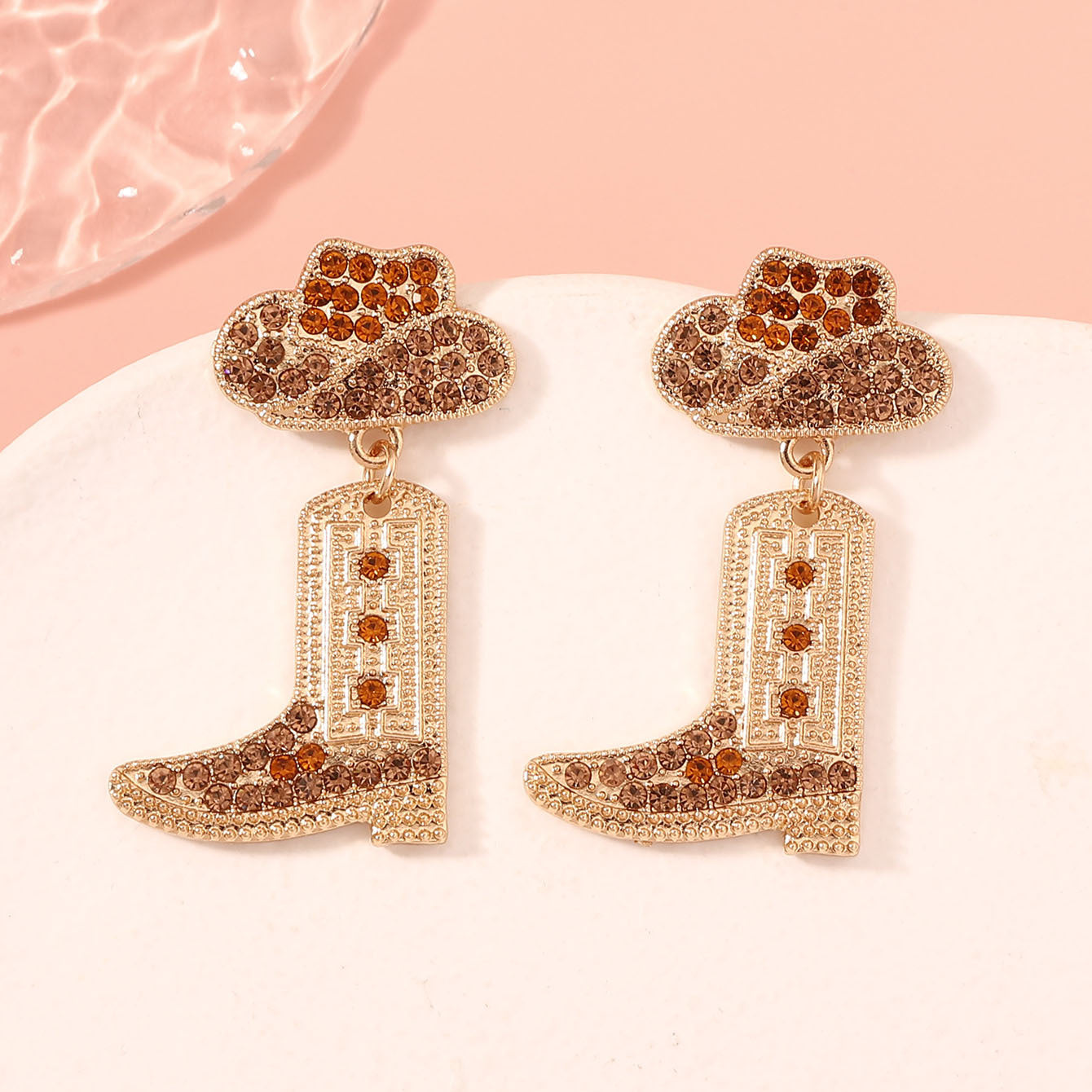 Wholesale Diamond Studded Denim Boots Zinc Alloy Earrings