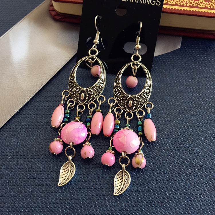 Wholesale Bohemian Retro Ethnic Style Ancient Silver Goddess Jewelry Face Skinny Tassel Long Earrings