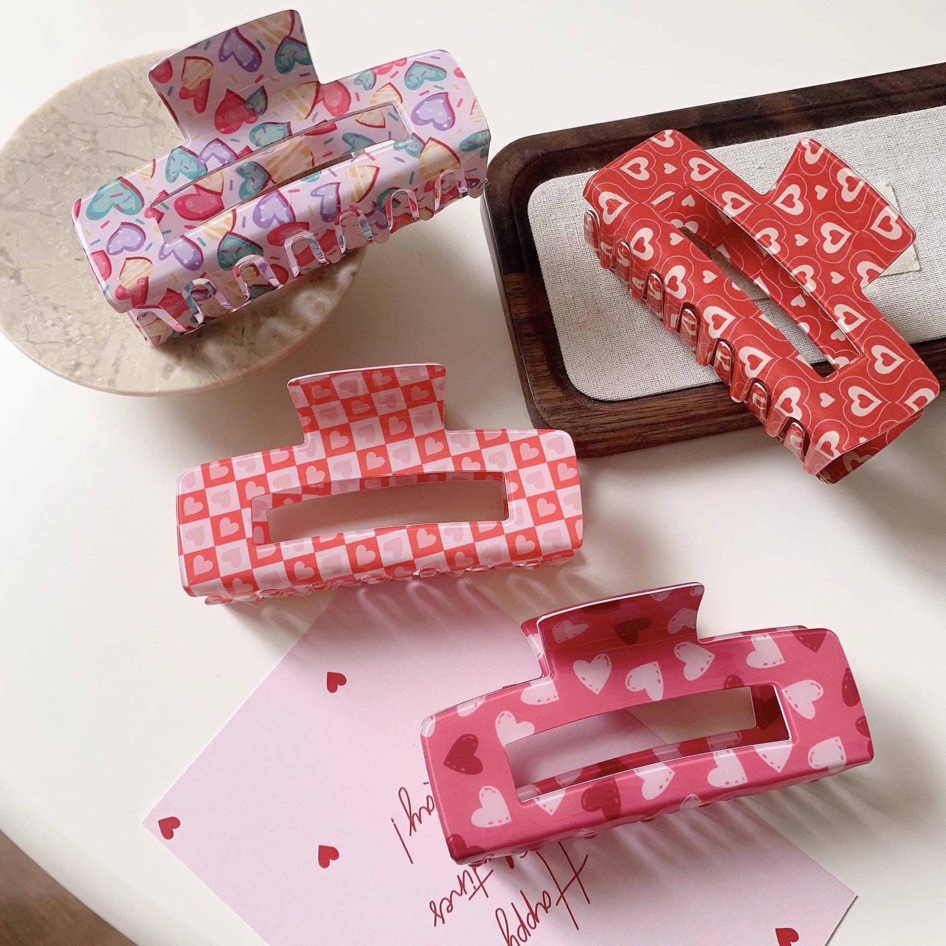 Wholesale Acrylic Valentine's Day Large Rectangular Cupid Rose Shark Clip Hair Accessories