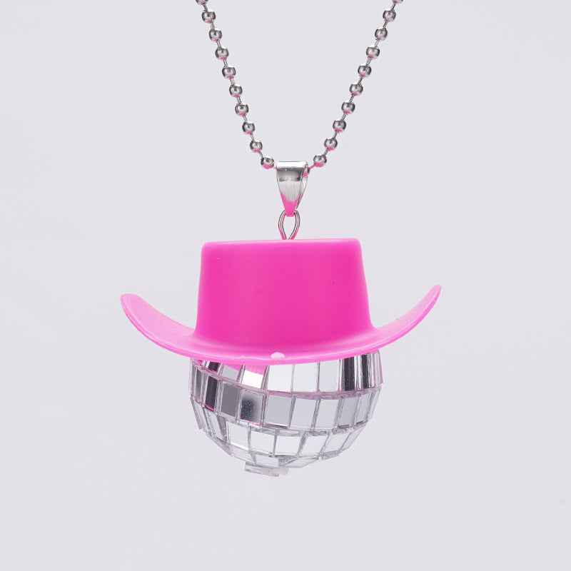 Wholesale Cowboy Hat Disco Mirror Ball Necklace
