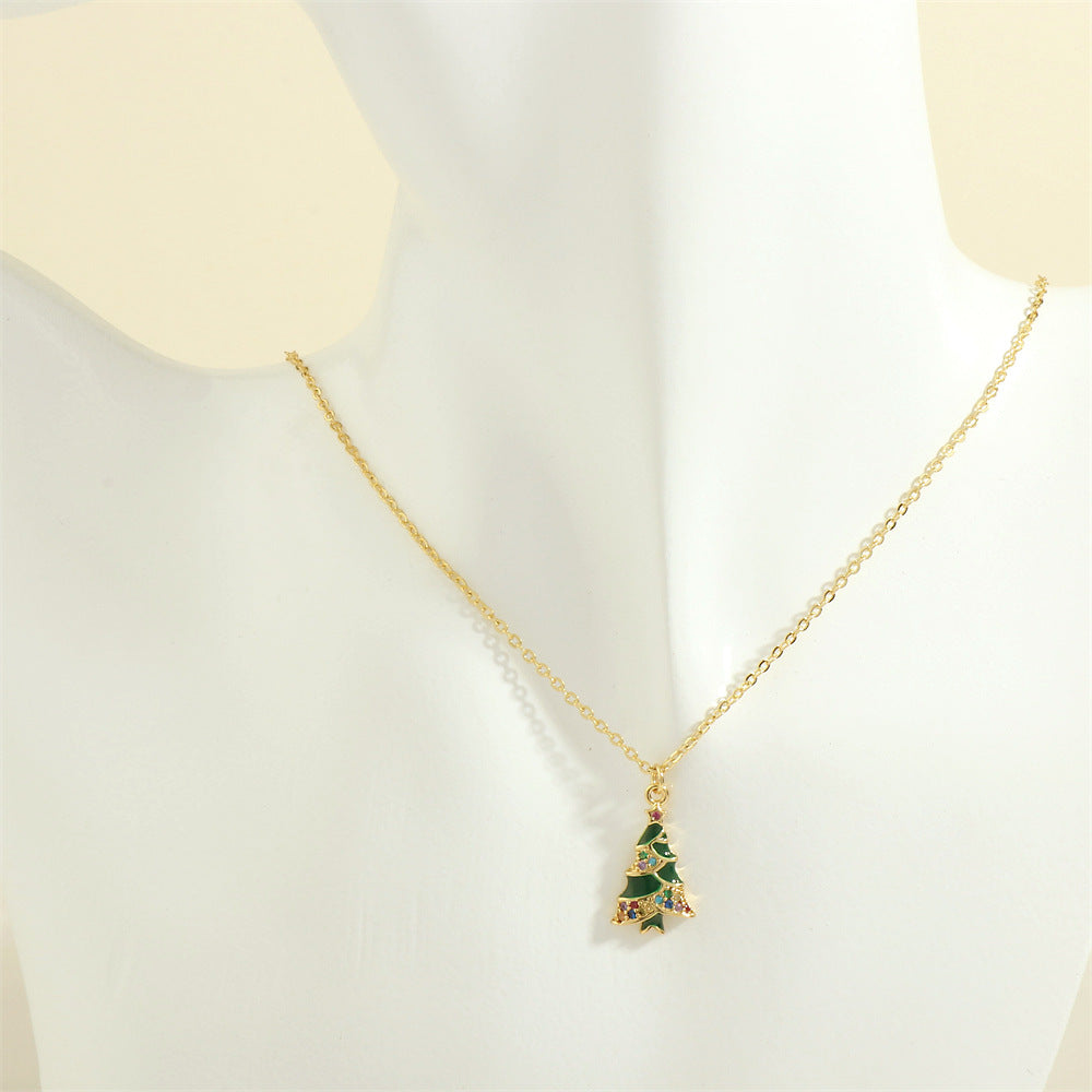 Wholesale European and American Christmas Series Micro-Inlaid Oil Drop Pendant Necklace