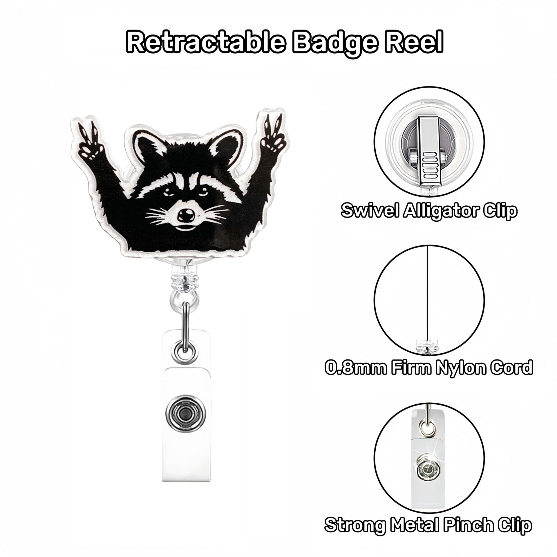 Wholesale Raccoon retractable rotating easy-pull buckle creative keychain