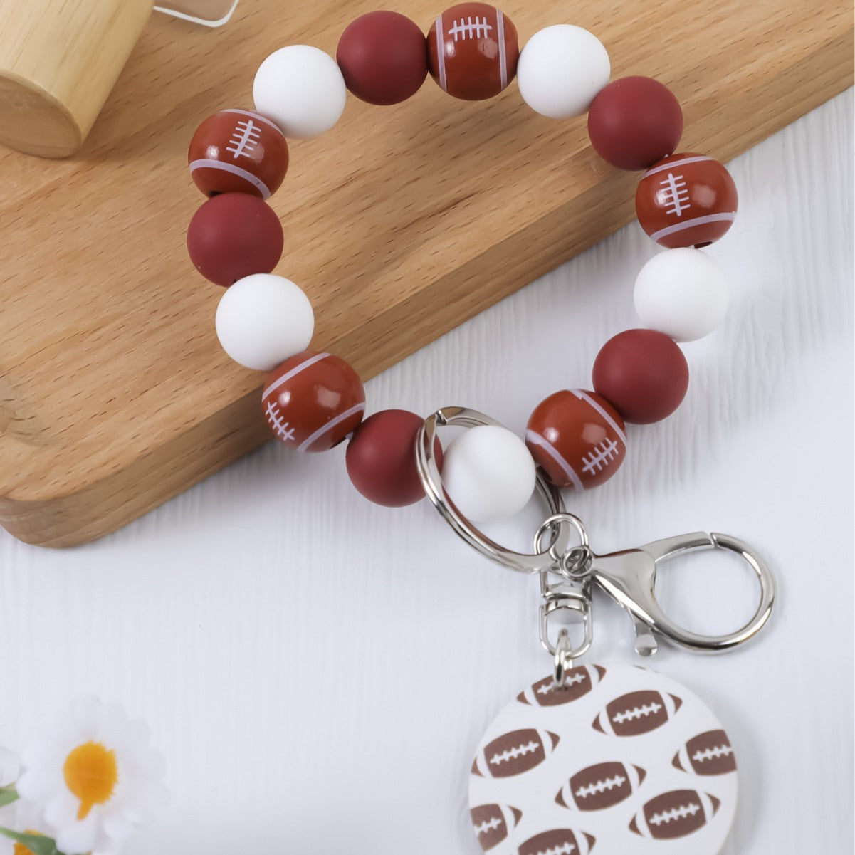 Wholesale Cartoon Sports Beaded Wristlet Keychains Basketball Football Volleyball Pendant