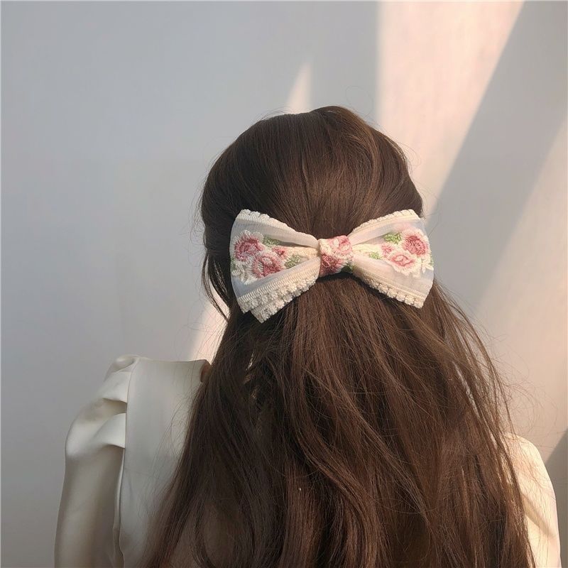 Wholesale Fabric Embroidery Oversized Bow Hair Clips