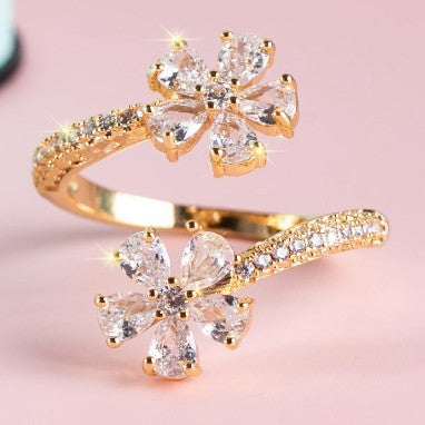 Wholesale fairy flower ring exquisite high-end simulation zircon open ring