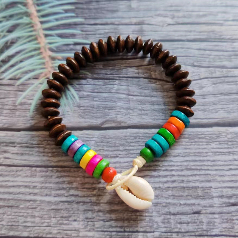 Wholesale Devil's Eye Colored Wood Beads Natural Shell Bracelet Rope