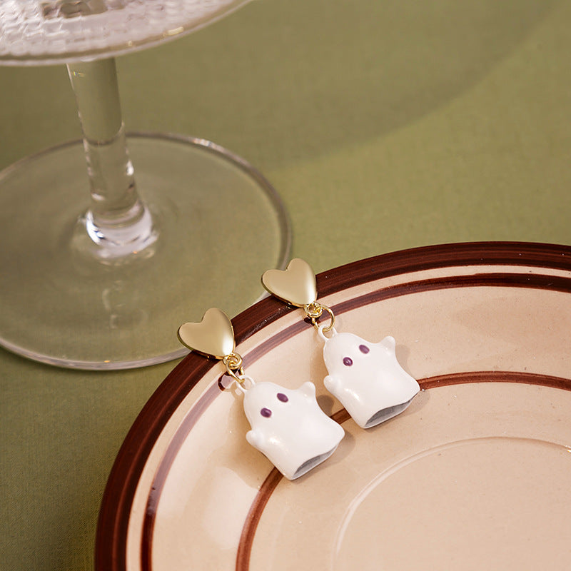 Wholesale Silver Post Cute Villain Stud Earrings Ghost Heart Alloy Earrings