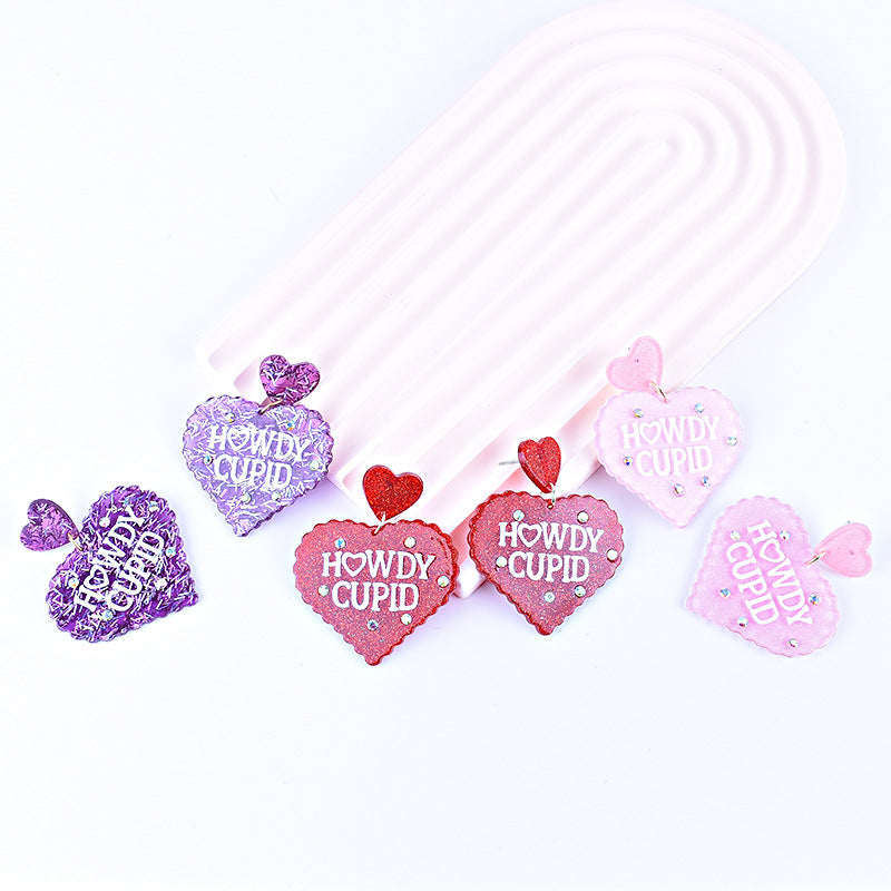 Wholesale New Valentine's Day earrings red pink purple lovely earrings Cupid letter earrings