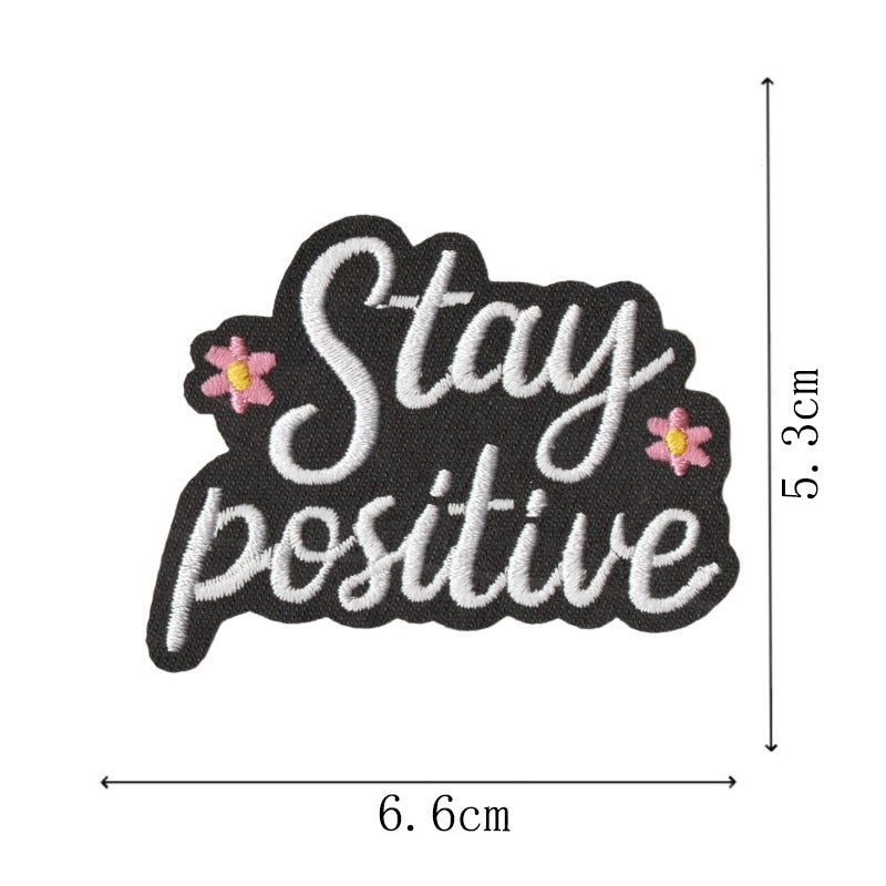 Wholesale Embroidered Iron On Patches Set 9Pcs Black White Cartoon English Slogan Appliques For Clothing Bags Towels Chic DIY Decorative Accent