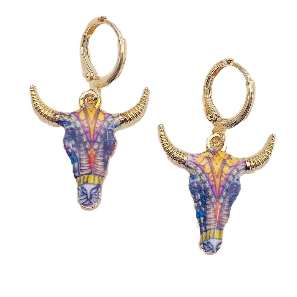 Wholesale Retro Ethnic Style Cow Head Pendant Western Cowboy Series Earrings