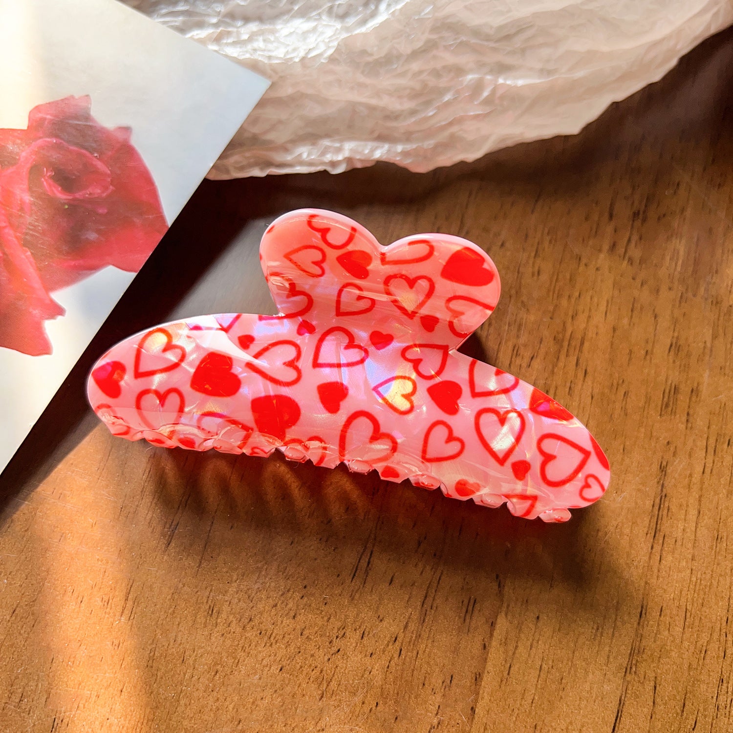 Wholesale Cross-border Hot Rose Love Printed Clip New Valentine's Day Atmosphere Women's Hairpin Shark Clip Hair Accessories