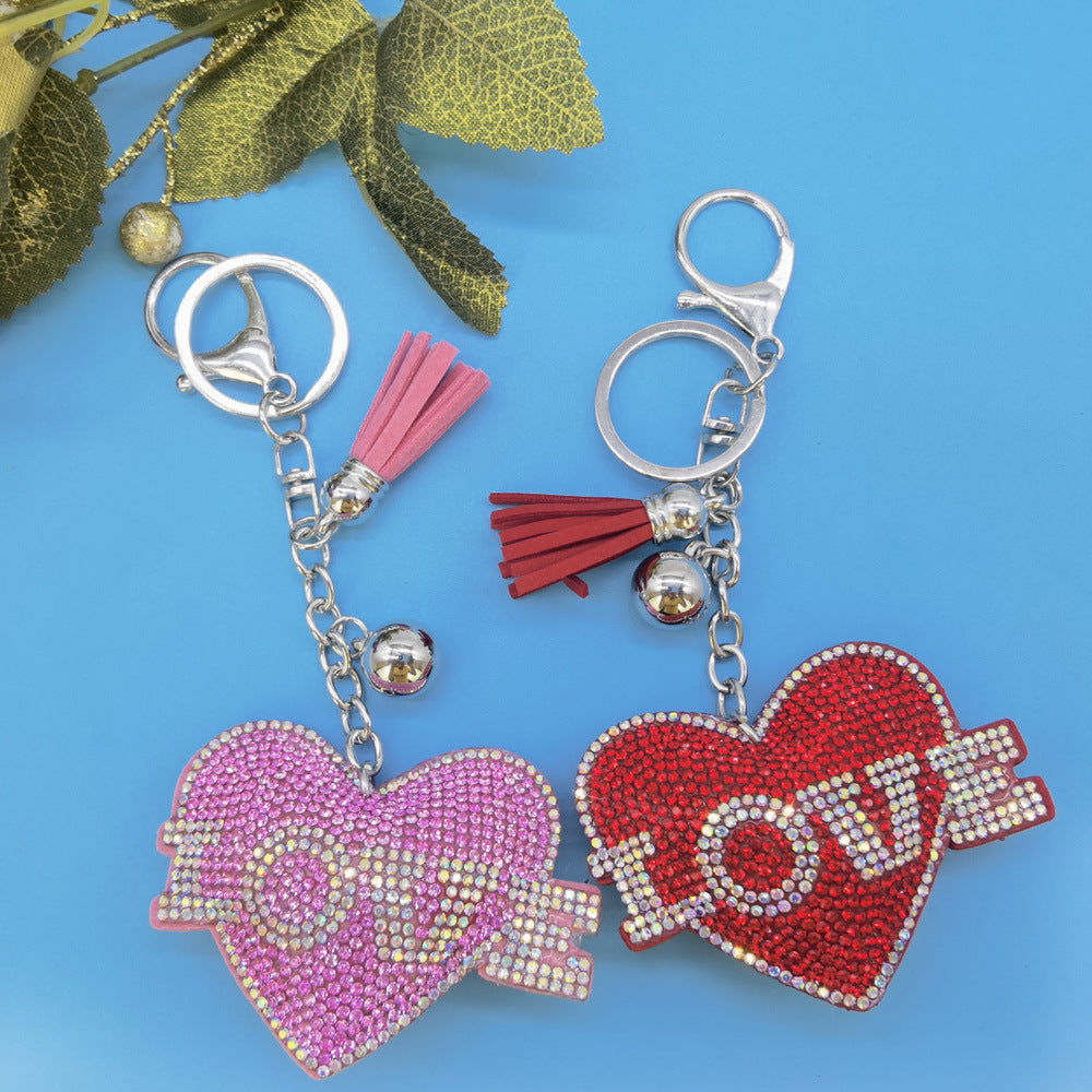 Wholesale 4pcs velvet diamond-encrusted LOVE love key chain