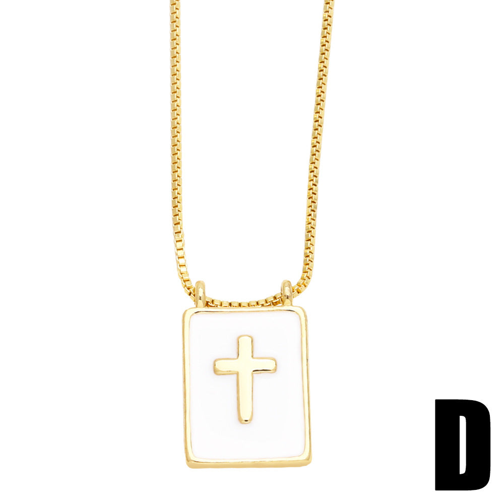 Wholesale Square Card Square Virgin Cross Clavicle Chain 18K Gold Plated