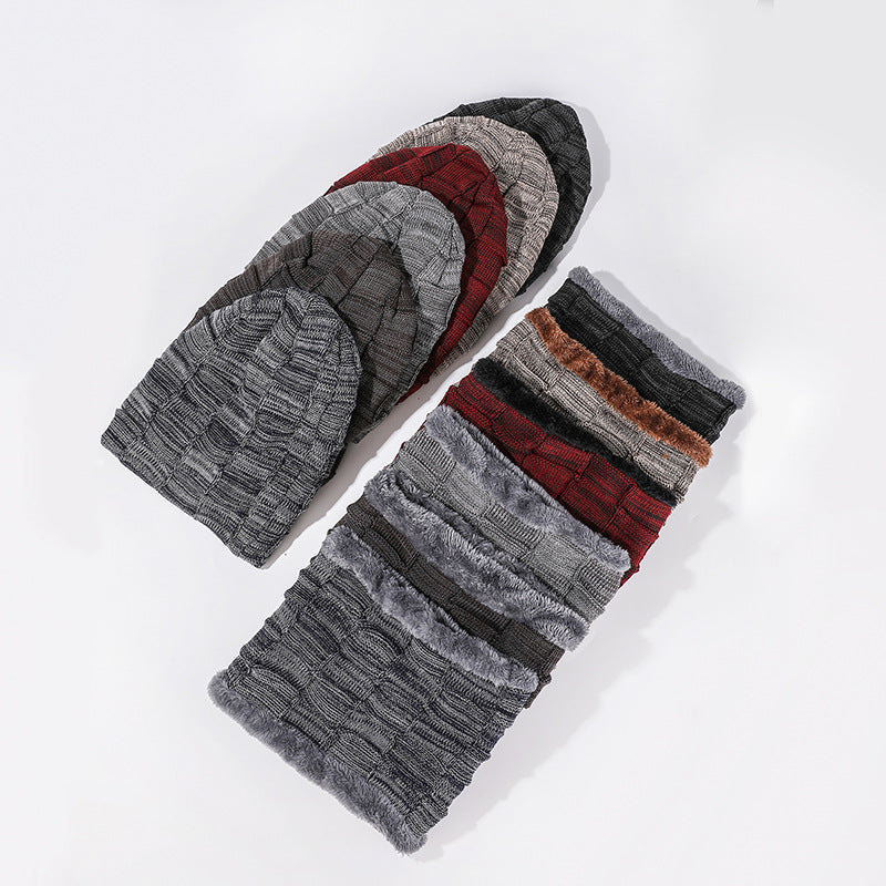Wholesale Winter Velvet Thickened Woolen Hat Scarf Set Outdoor Men's Knitted Hat