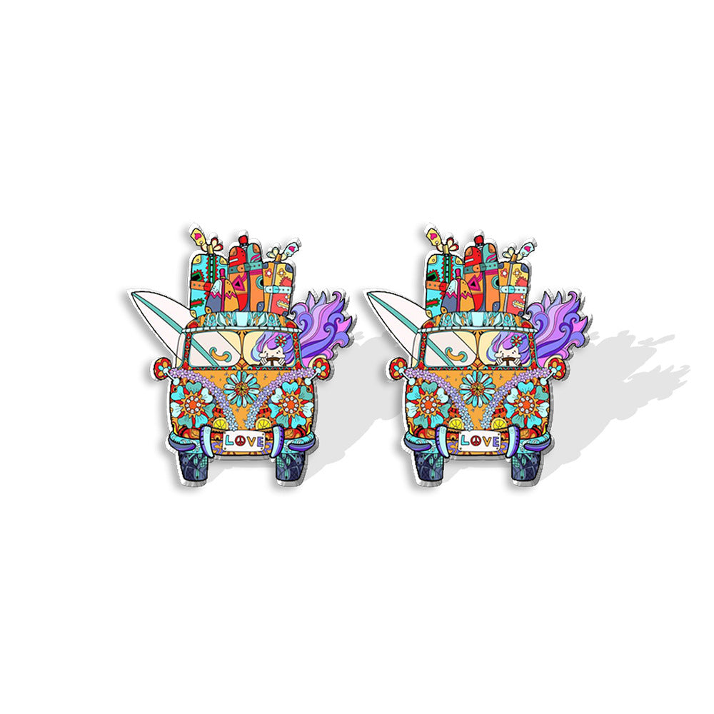 Wholesale Sunflower School Bus Heat Shrink Sheet Acrylic Earrings