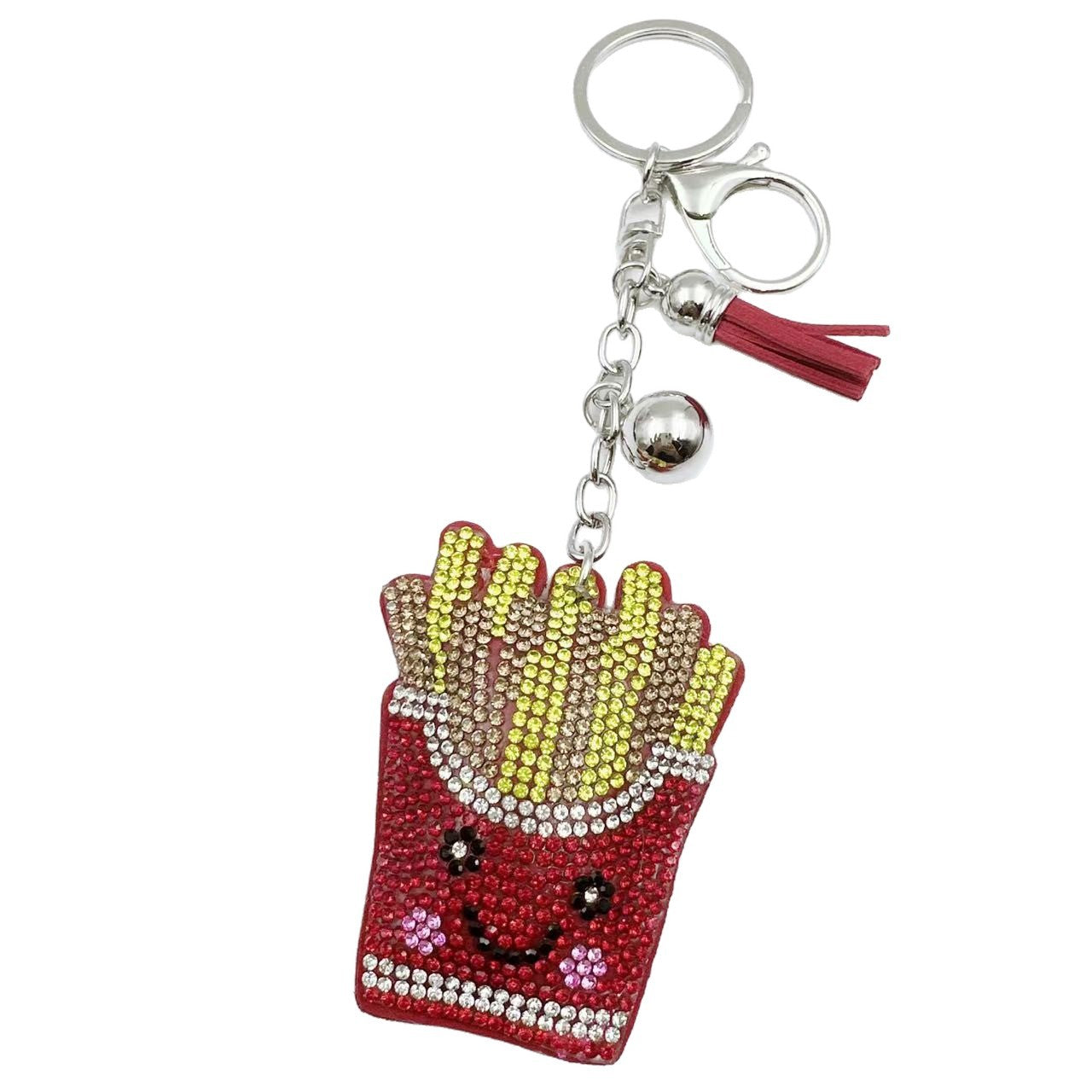 Wholesale 4pcs Velvet  Diamond Cartoon Keychain Diamond Hamburger Hot Dog Keychain Leather T