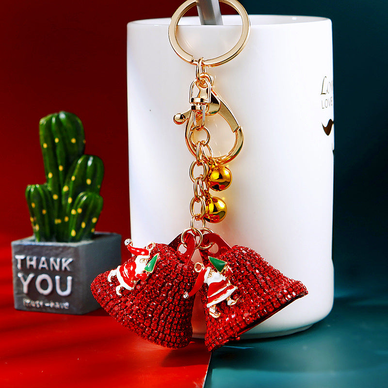 Wholesale Diamond Santa Bell Metal Keychain