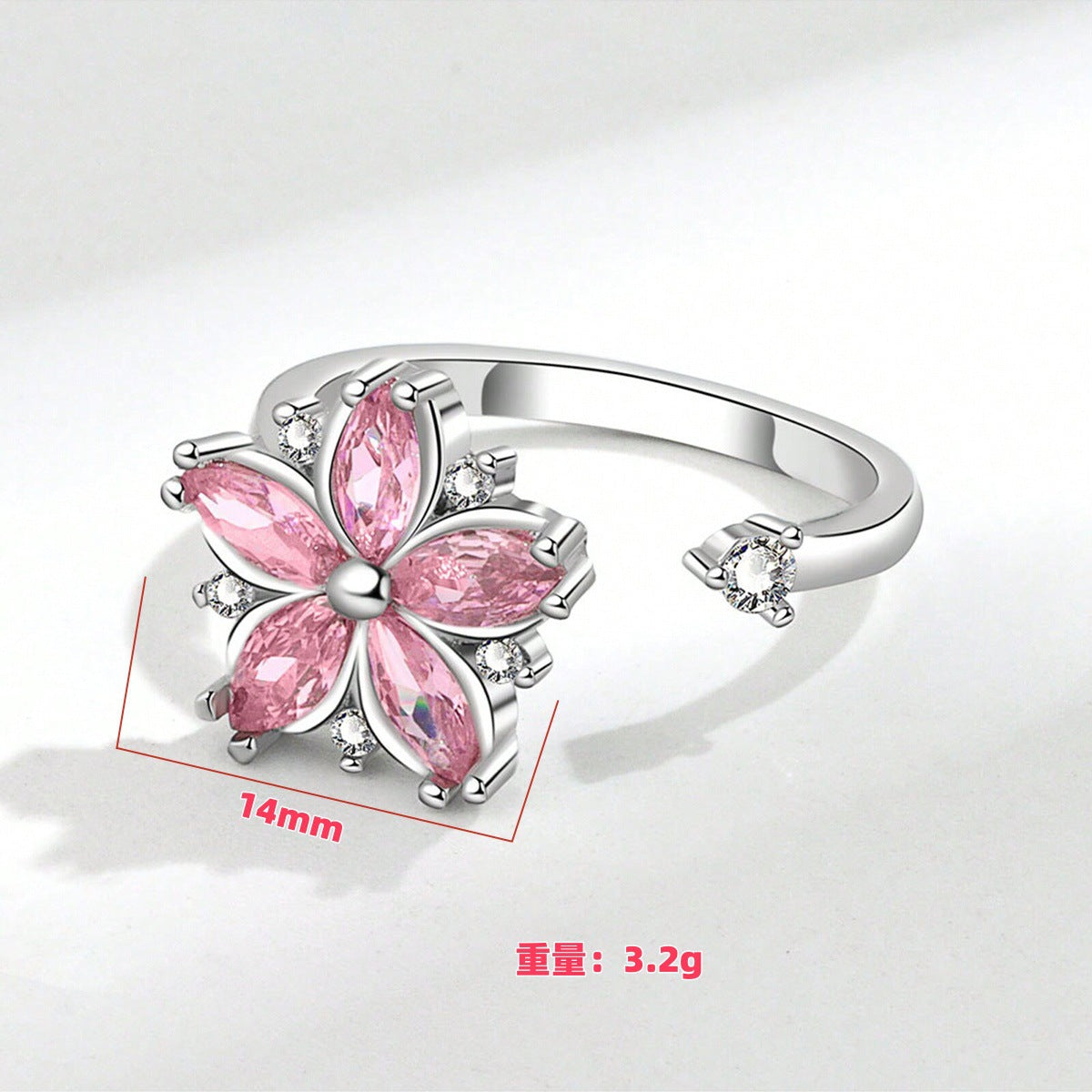 Wholesale Flower Pink Copper Inlaid Zircon Adjustable Open Ring