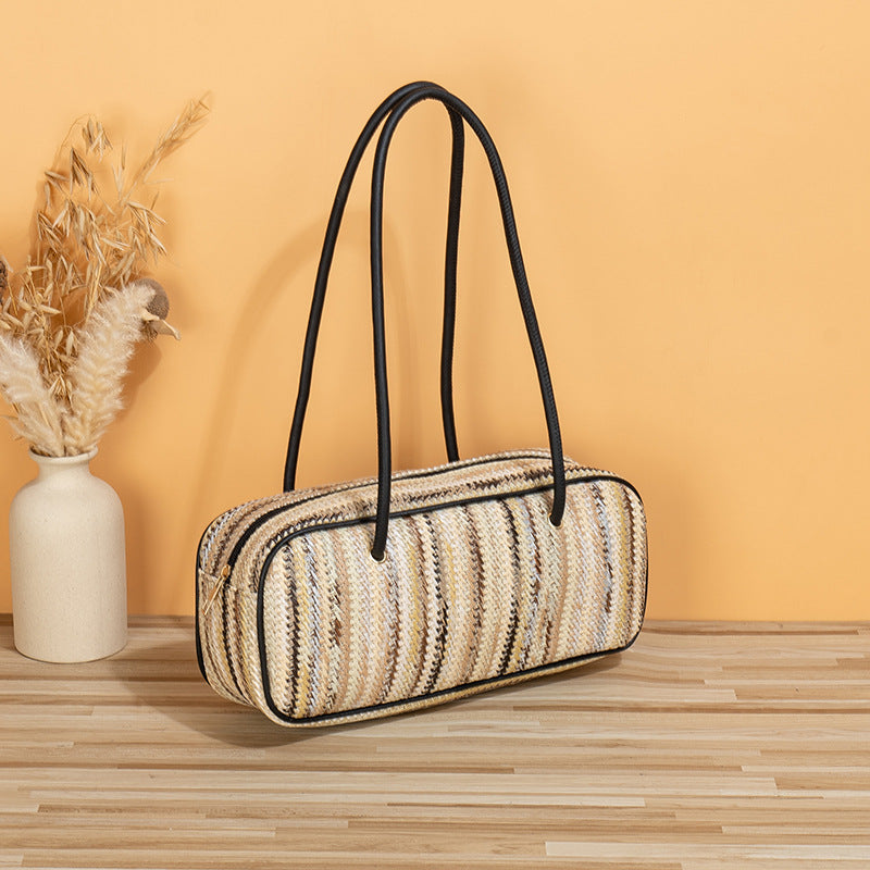 Wholesale 2023 Trendy Rainbow Large Capacity Grass Woven Beach Bags