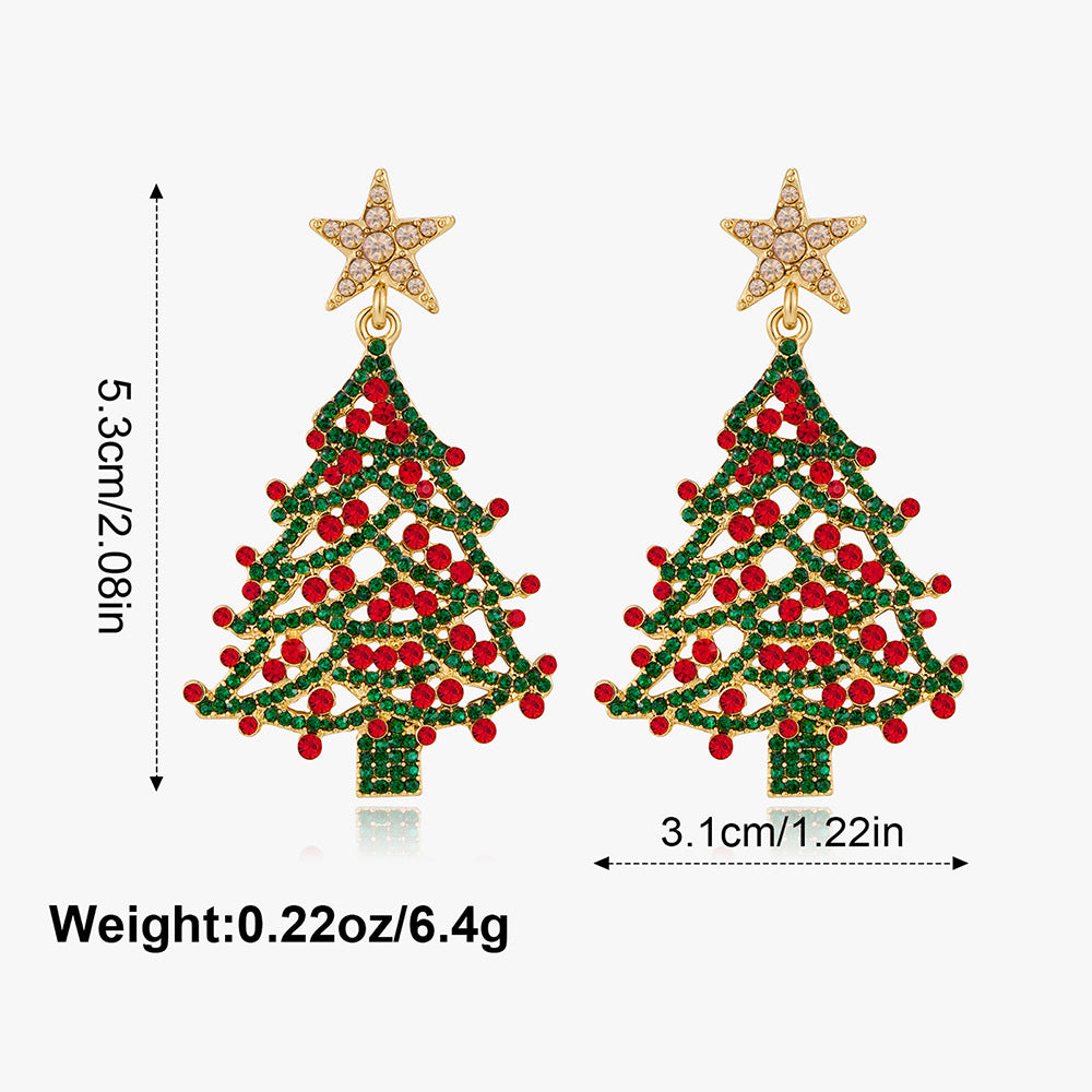Wholesale Christmas tree atmosphere hollow five-pointed star diamond earrings