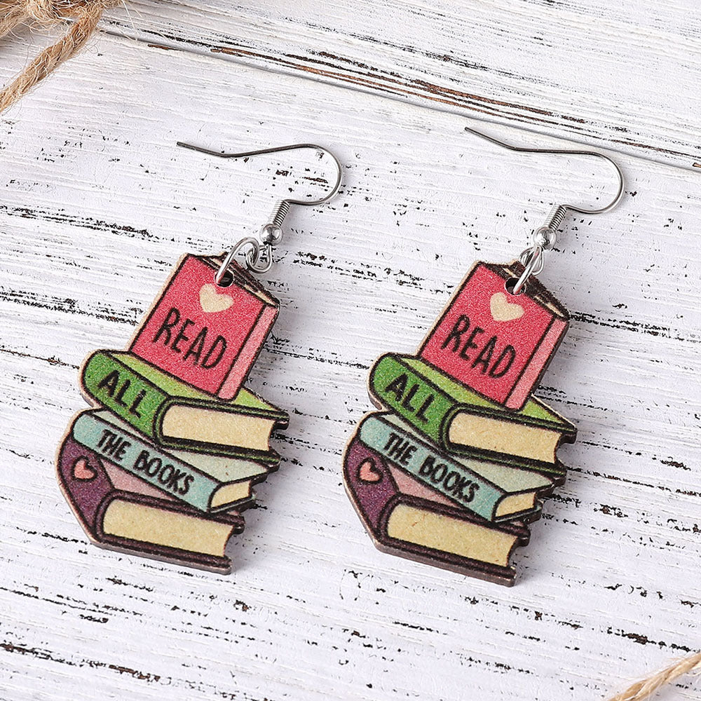 Wholesale 3D Love Textbook Double Sided Painted Wooden Earrings