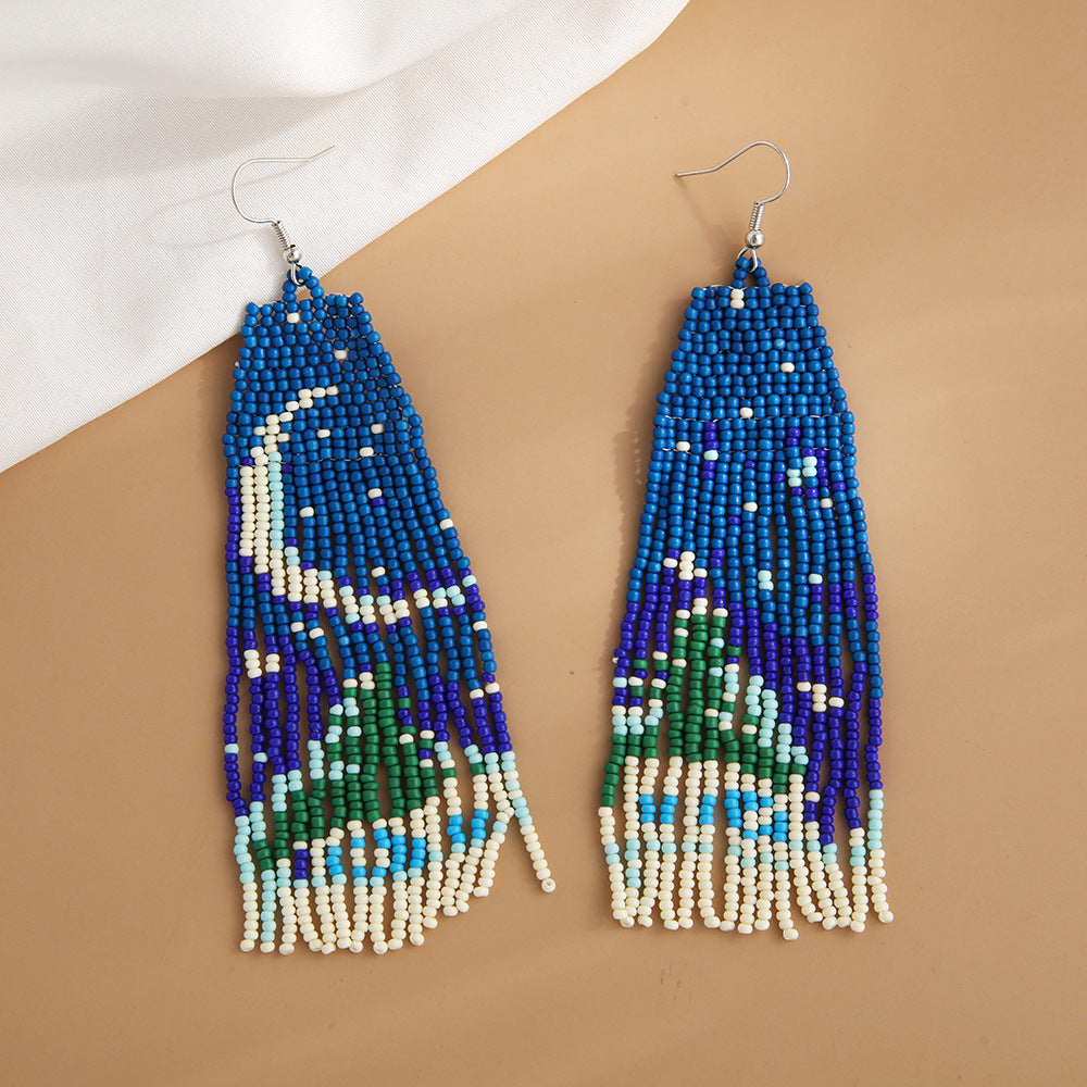Wholesale Christmas Rice Beads Tassels Bohemian Style Handwoven Earrings