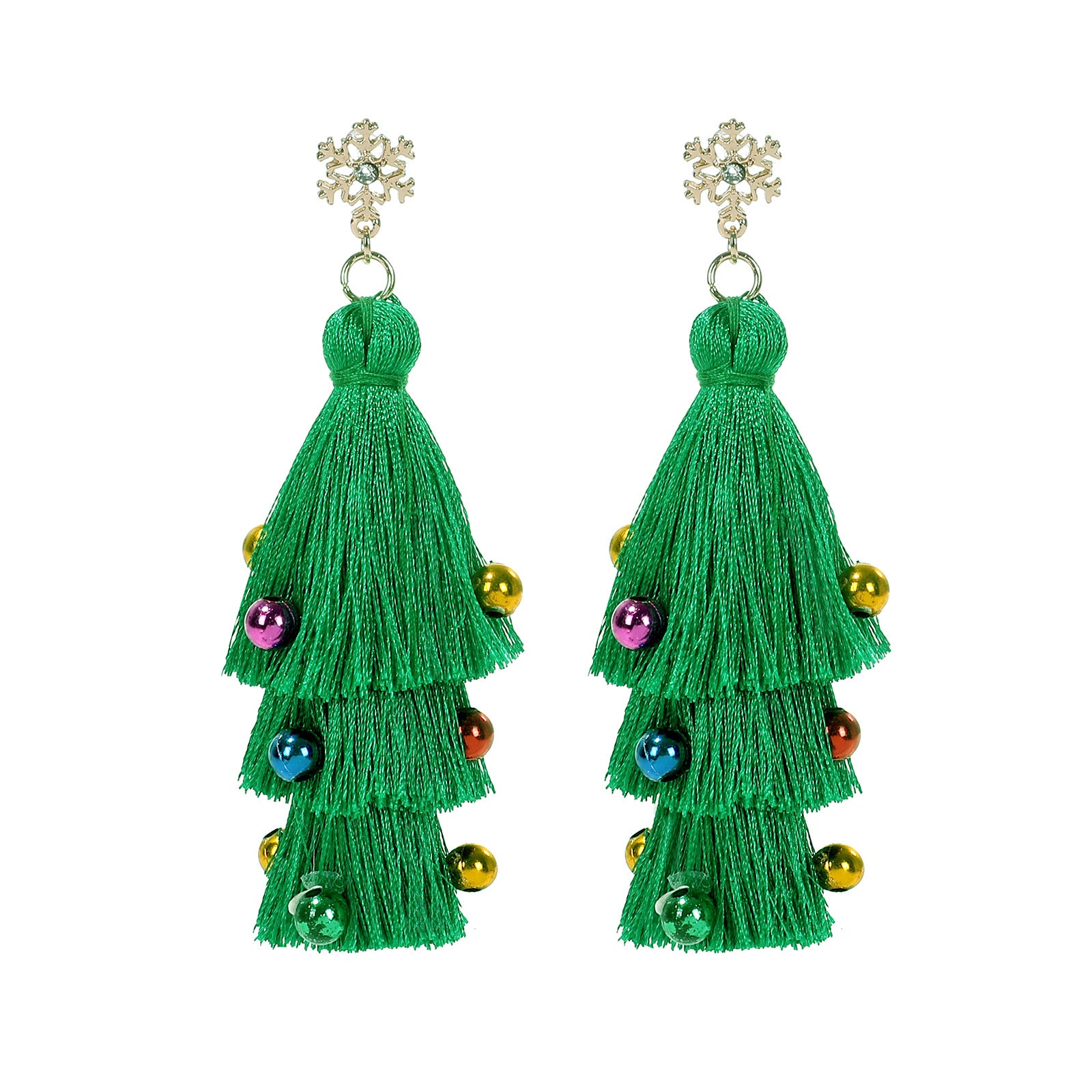 Wholesale Trendy Christmas Tree Tassel Earrings For Women Hand Woven Alloy Bell Snowflake Dangle Earrings Party Wear Boutique Resale