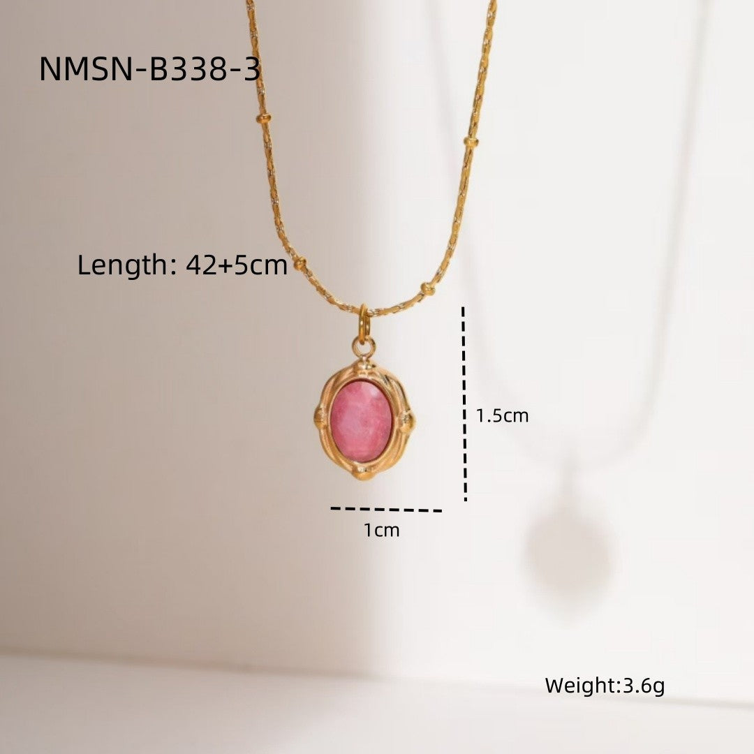 Wholesale red stone necklace luxury all-match stainless steel pendant