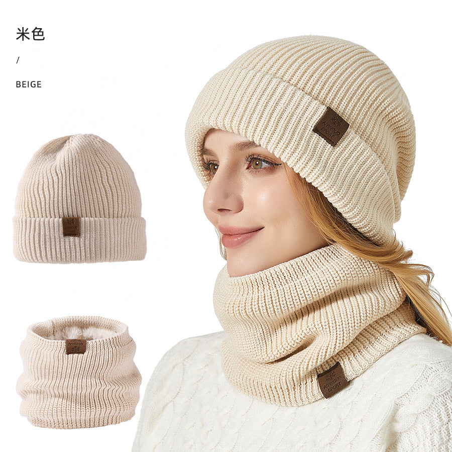 Wholesale Winter Double-layer Thick Woolen Hat Scarf Two-piece Set Universal Ear Protection Knitted Hat Set