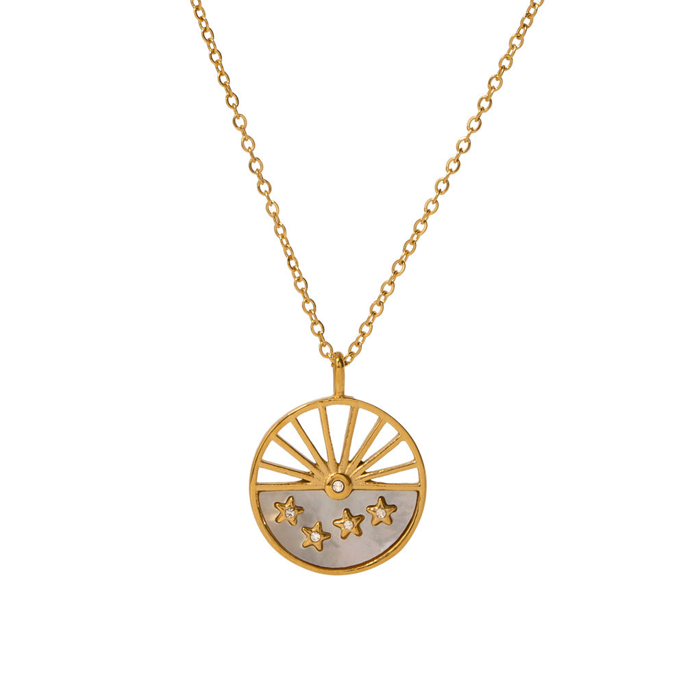 Wholesale Titanium Steel 18K Gold Moon Circle Necklace