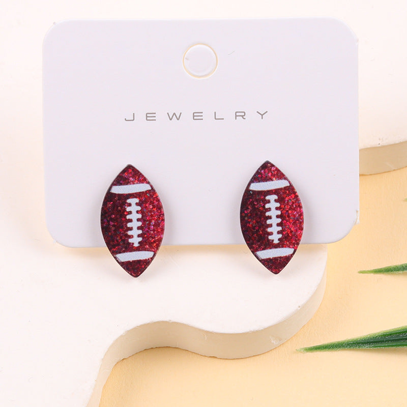 Wholesale Glittering Football/ Rugby Helmet Acrylic Stud Earrings Ear Studs