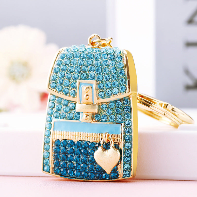 Wholesale Water Diamond Peach Heart Backpack Metal Keychains