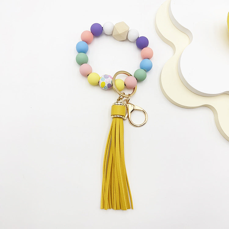 Wholesale Silicone Beads Tassel Wood Beads Wrist Keychain