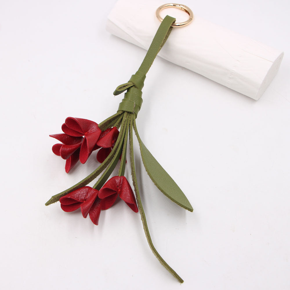 Wholesale Artificial Leather Handmade Golden Osmanthus Flower Pendant Bag Charm Stylish Decorative Car Key Accessory For Boutique Resale