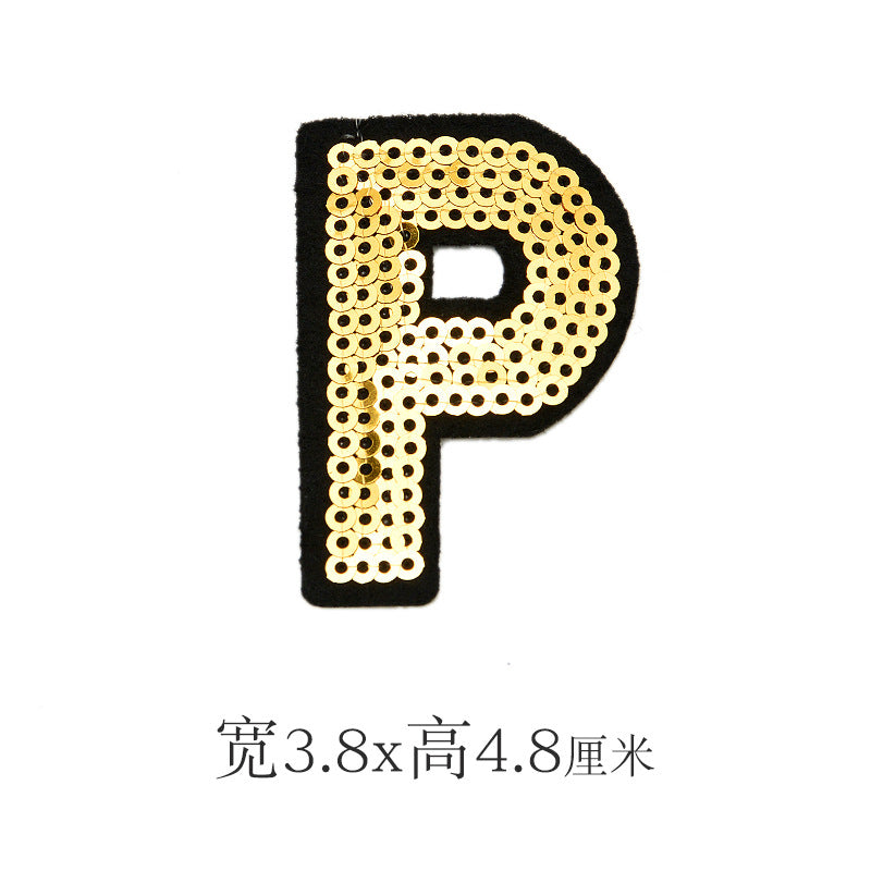 Wholesale Polyester Gold Sequin Alphabet Embroidered Patches For Coats Fashion Clothing Decorative Applique DIY Craft Supply