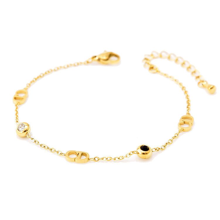 Wholesale Black and White Diamond Butterfly Love Star and Moon Bracelet Titanium Steel 18k Gold Leaf Letter Bracelet