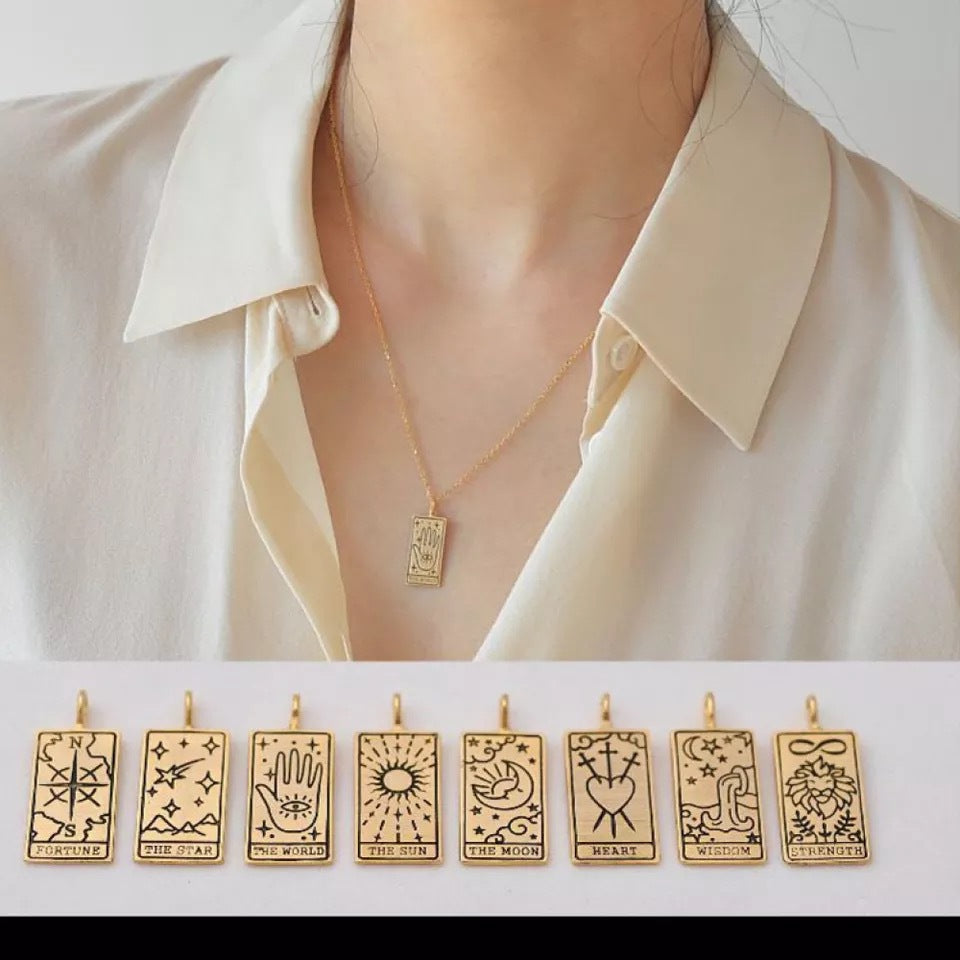 Wholesale Tarot Card Alloy Pendant Square Pendant Necklace