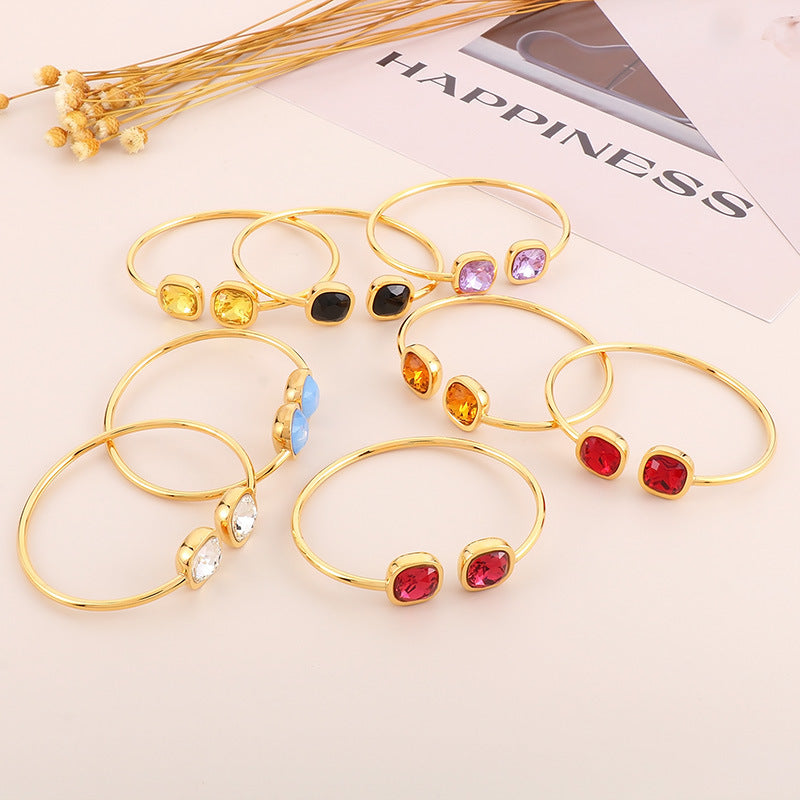 Wholesale Fashion Square Opening Hollow Stainless Steel Temperament Glass High-end Hand Accessories