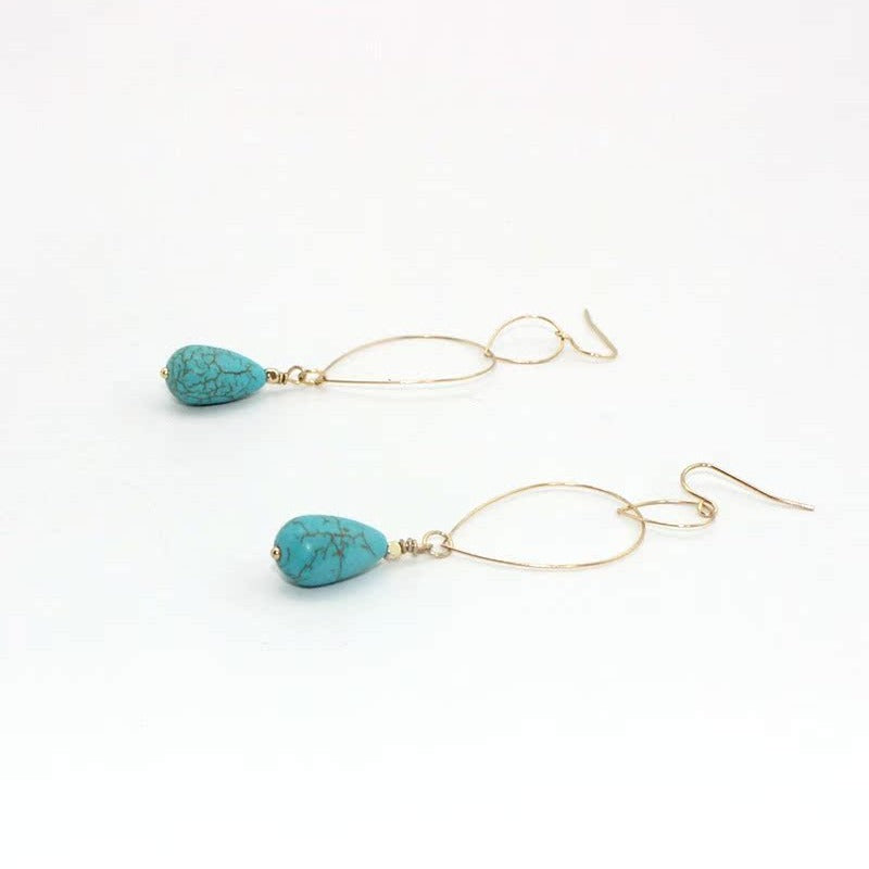Wholesale Copper Hoop Teardrop Turquoise Earrings