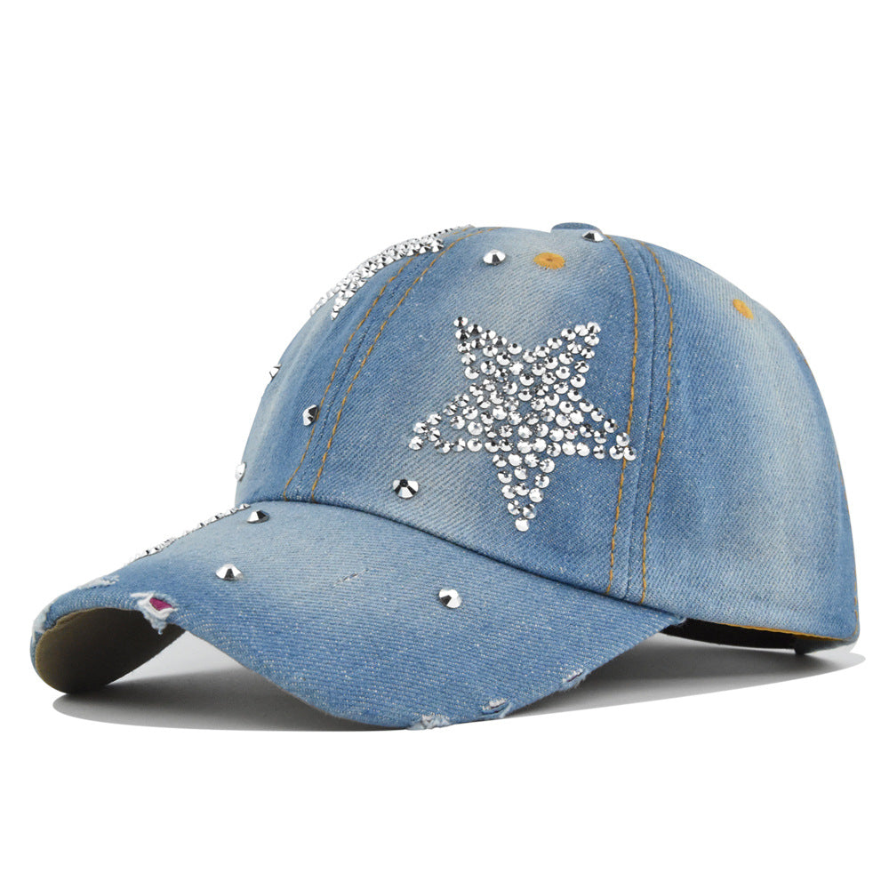 Wholesale Pentagram Diamond Washed Denim Baseball Caps