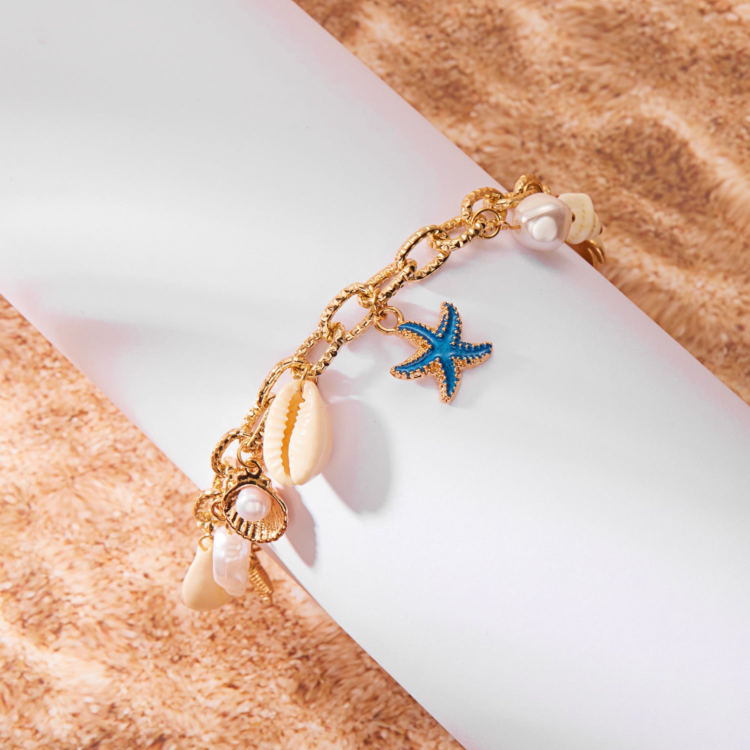 Wholesale Starfish shell conch pearl bracelet anklet set summer