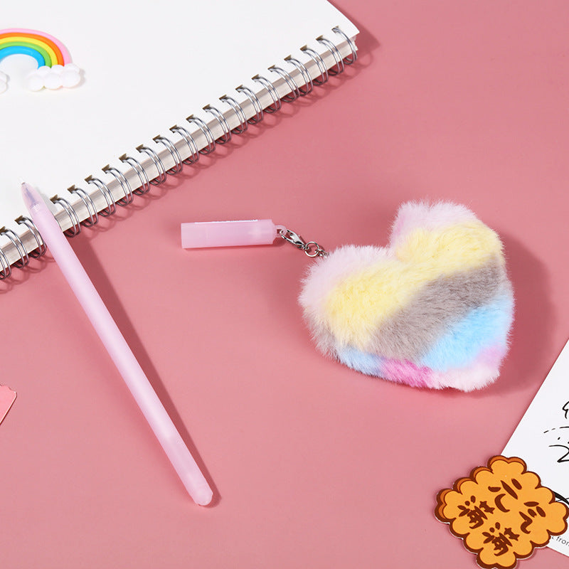 Wholesale student creative plush love pendant pen primary school student black gel pen signature pen