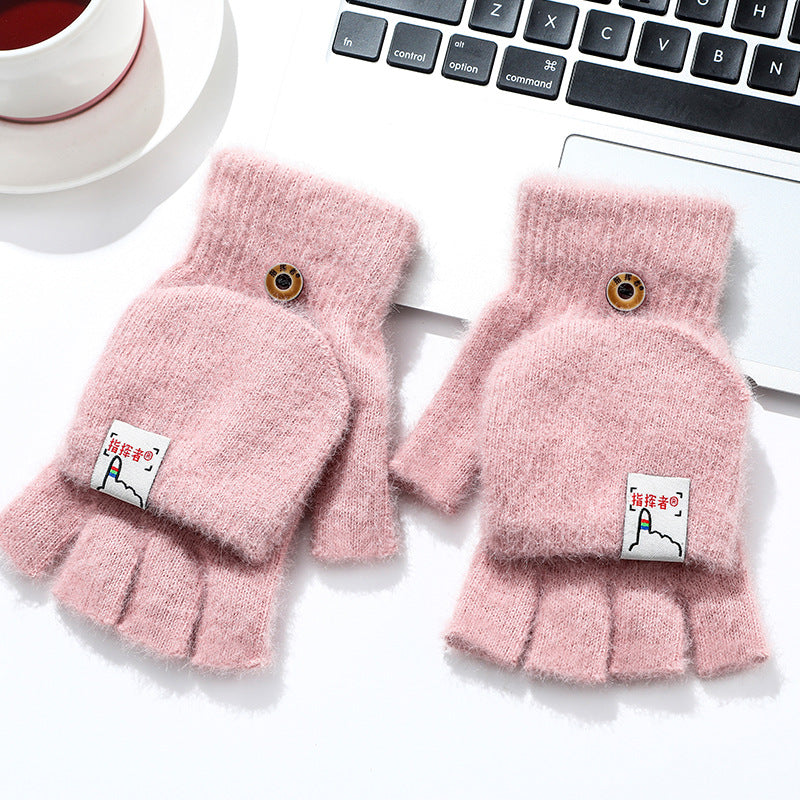 Wholesale Plush Autumn and Winter Half Finger Flip Warm Knitted Wool Gloves