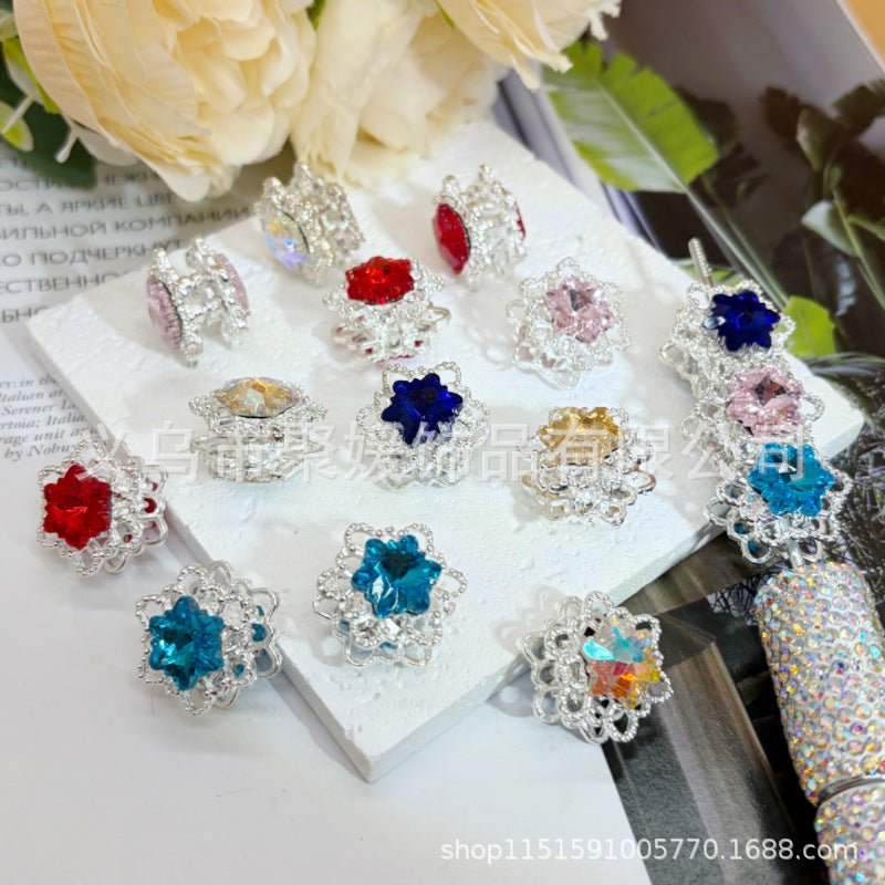 Wholesale 20pcs Alloy Double-sided Hollowed-out Star Beads/ Spacer 3D Crystal Beads