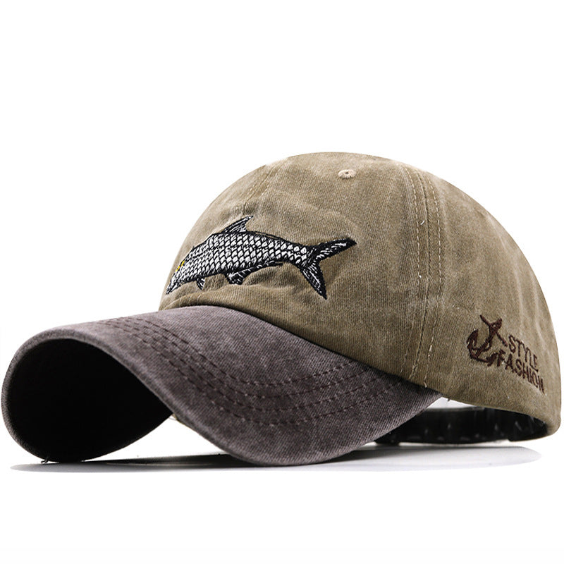 Wholesale Washed Coated Pure Cotton Used Hat Embroidered Shark Baseball Cap