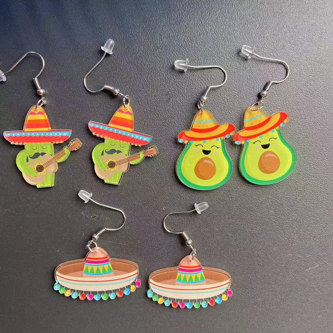 Wholesale Carnival Chili Rainbow Horse Wine Hat Avocado Acrylic Earrings