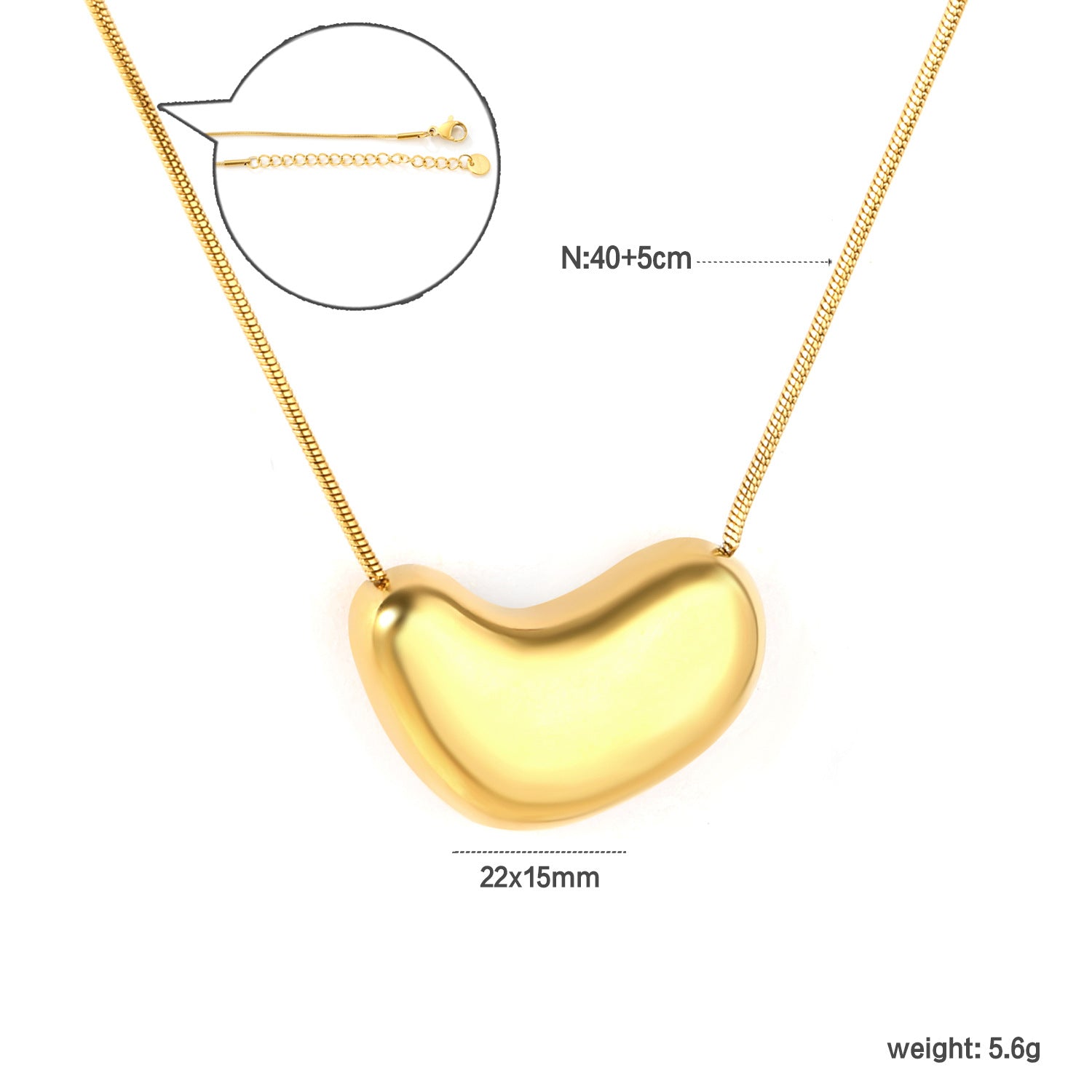 Wholesale 18k Gold-Plated Heart Pendant Stainless Steel Necklace